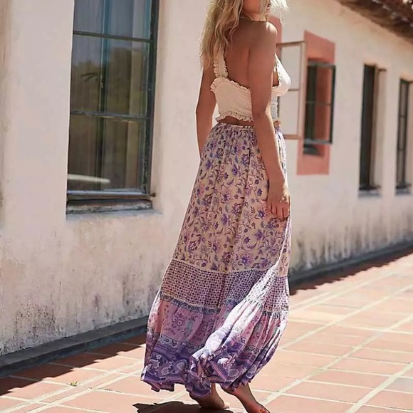 SOLD OUT Lavender Floral Boho Gypsy Maxi Skirt - Picture 2 of 6